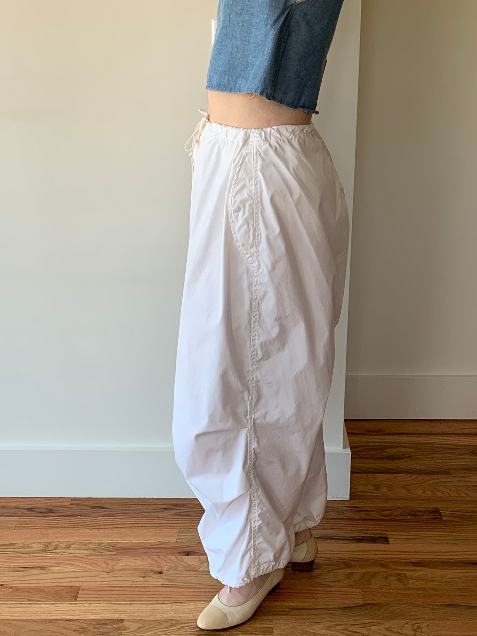 White utility drawstring pants