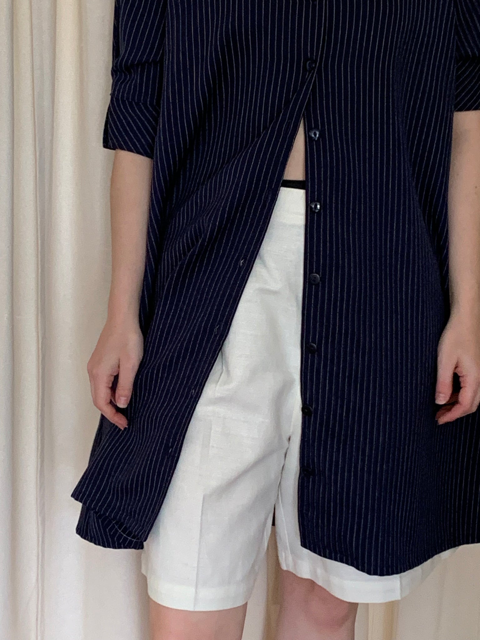 Navy pinstripe tunic dress