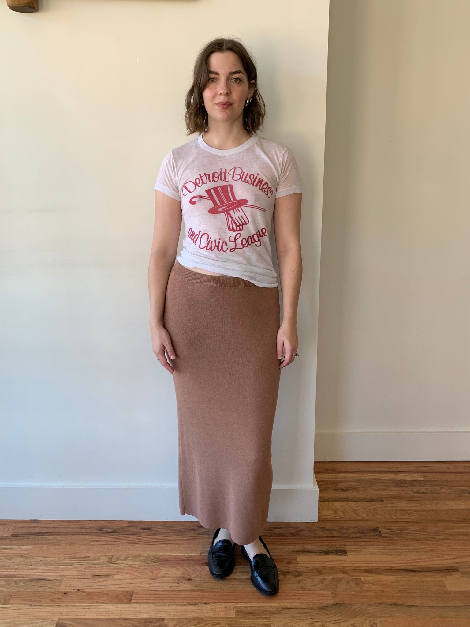Tan cotton midi skirt