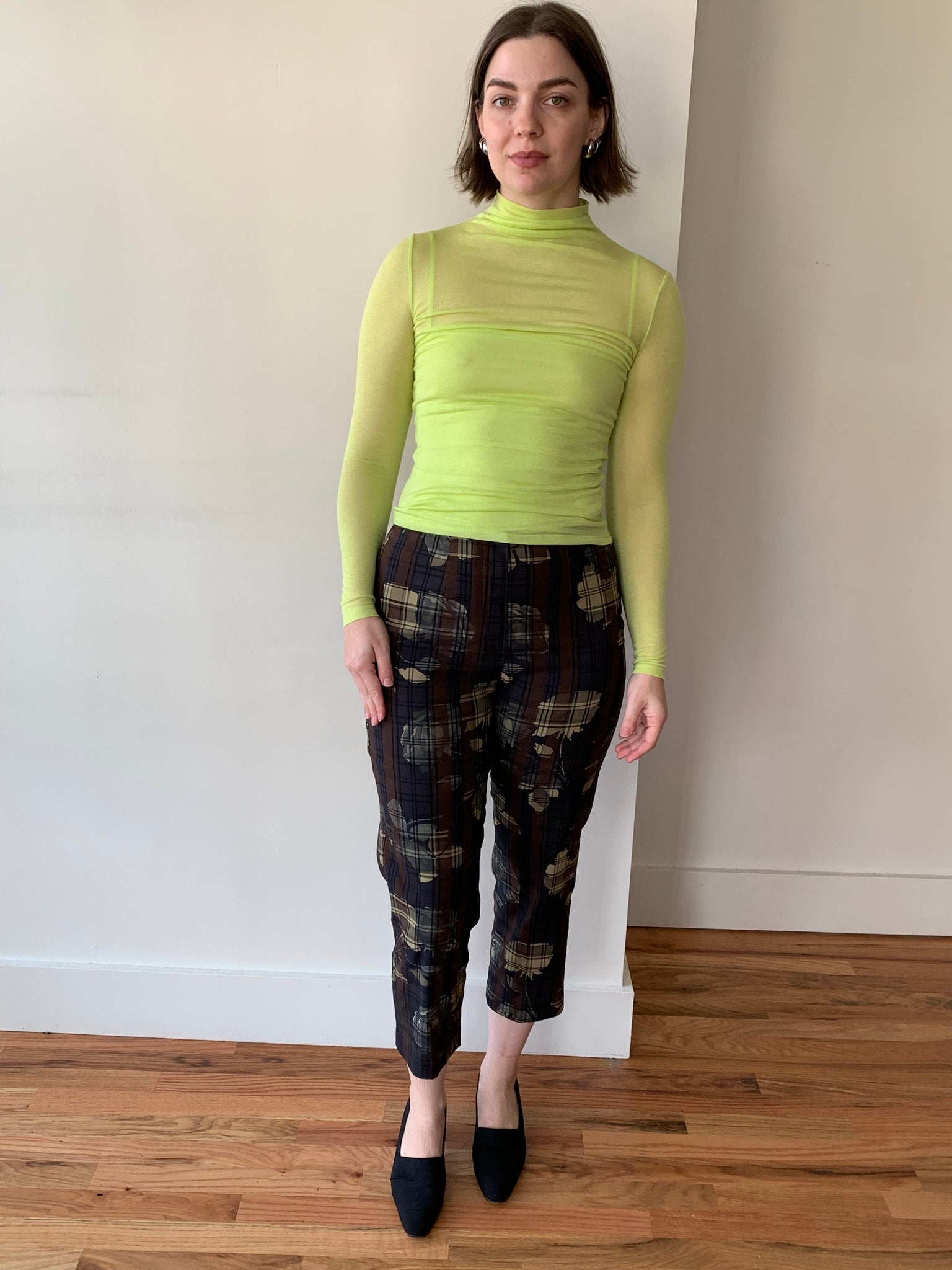 Funky floral and plaid capri pants