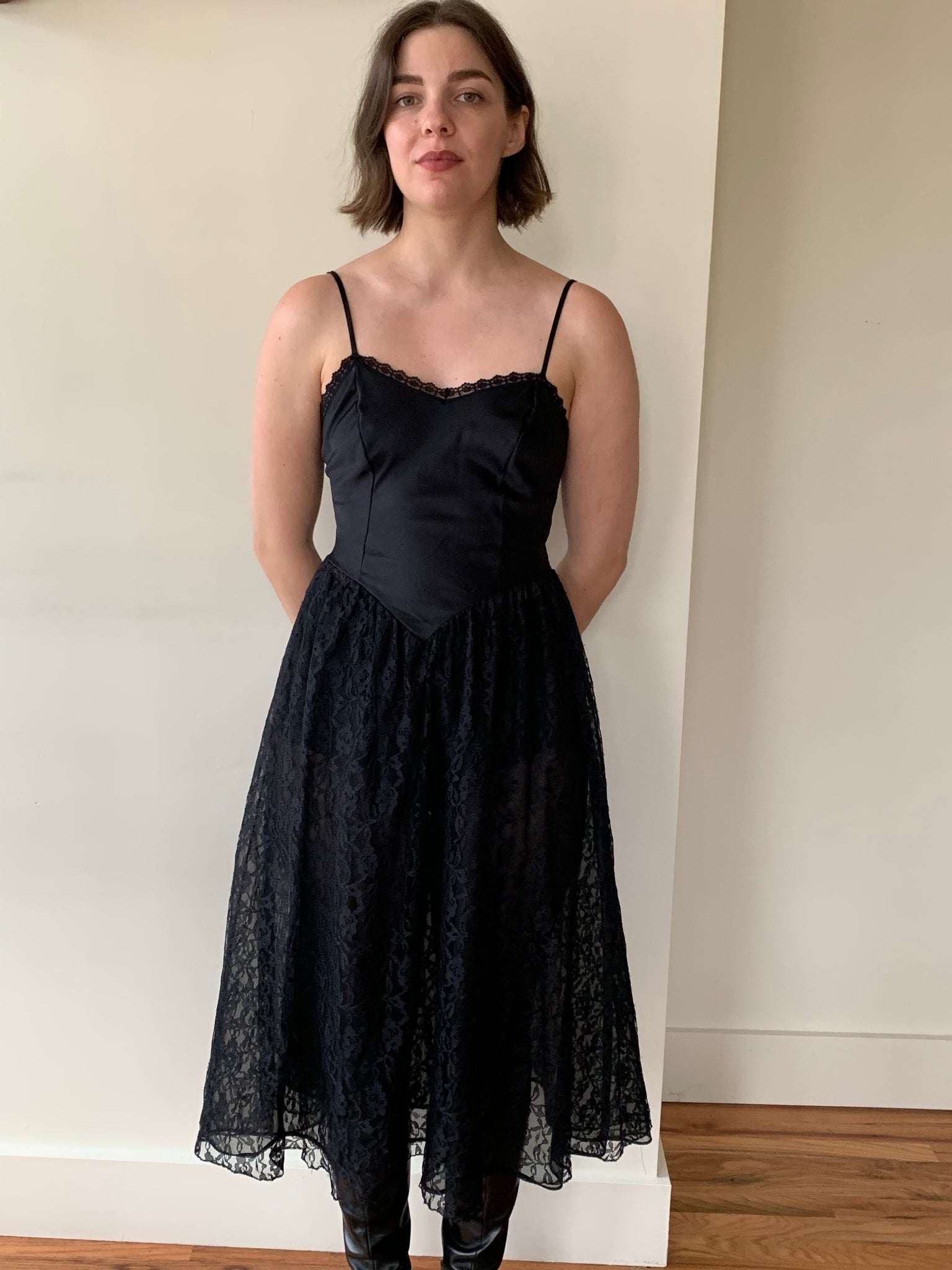 Vintage slip dress with lace skirt