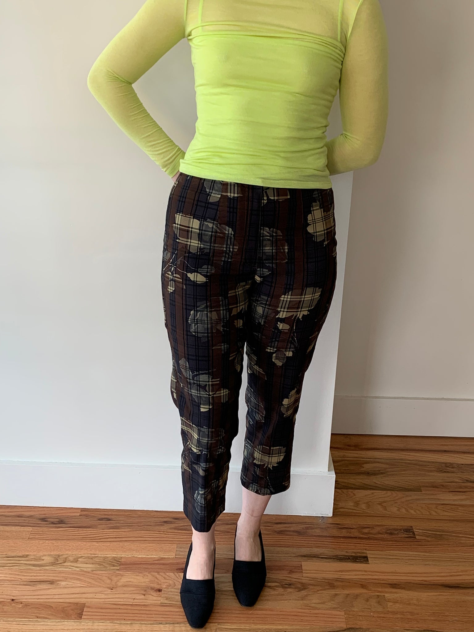 Funky floral and plaid capri pants
