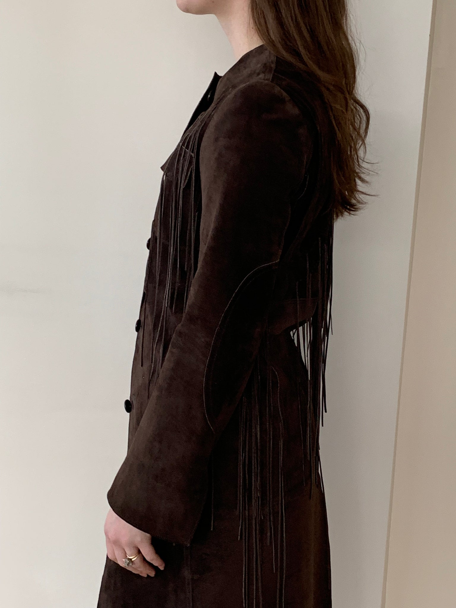 Max Azria suede fringe jacket