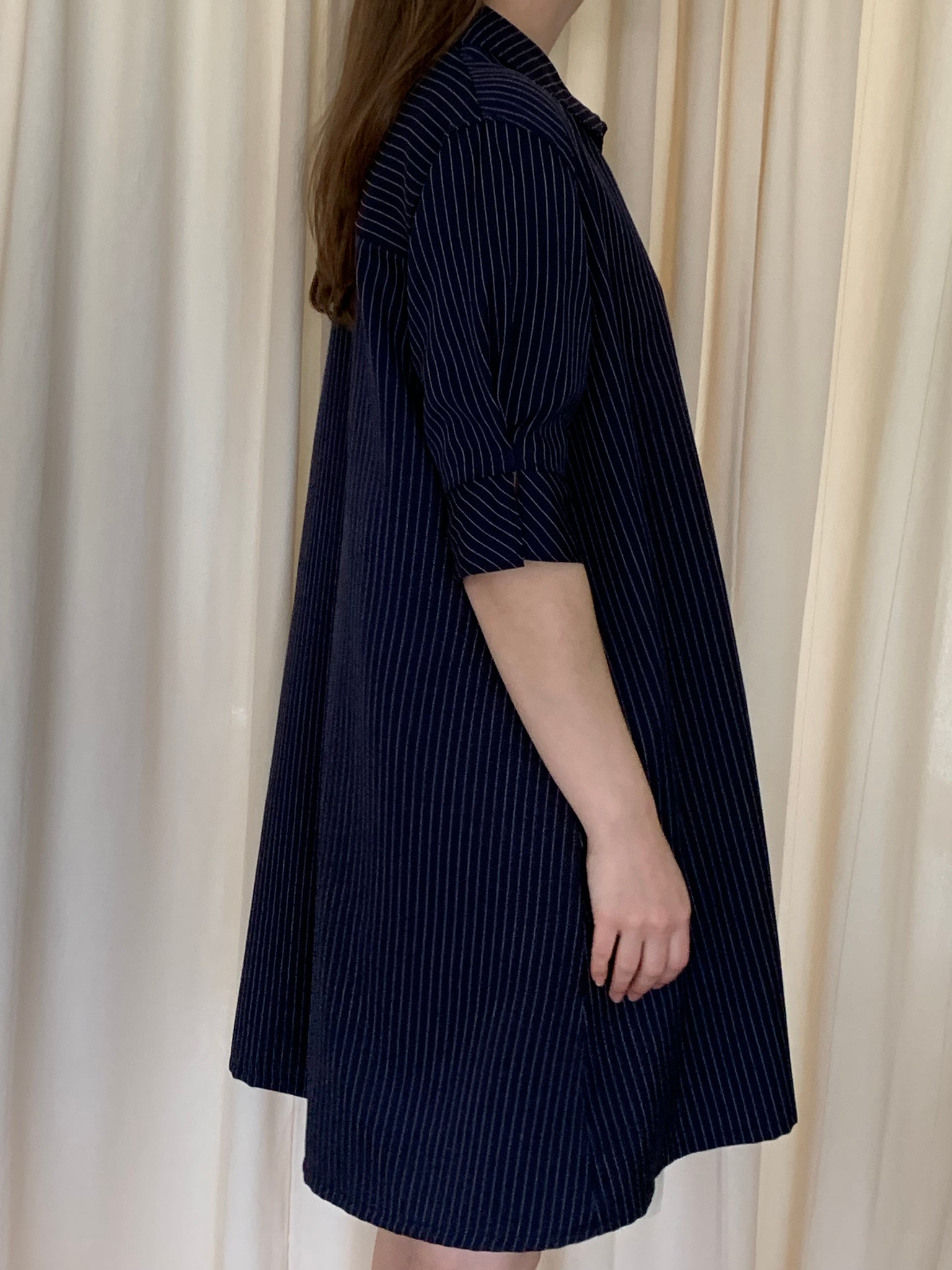 Navy pinstripe tunic dress