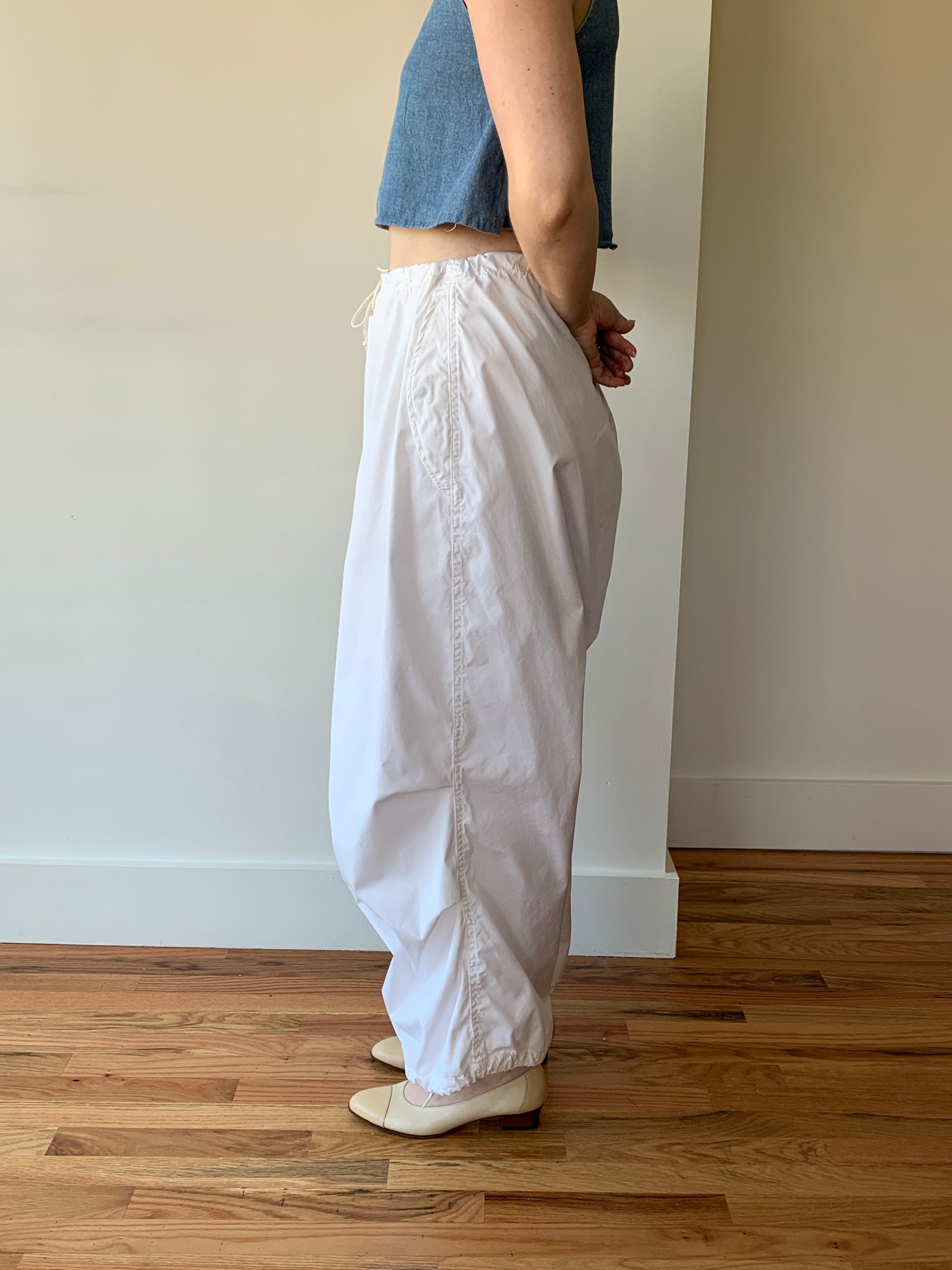 White utility drawstring pants