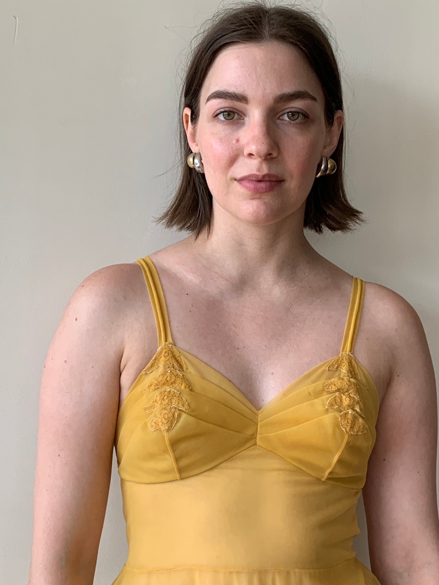 1950s yellow nylon slip dress