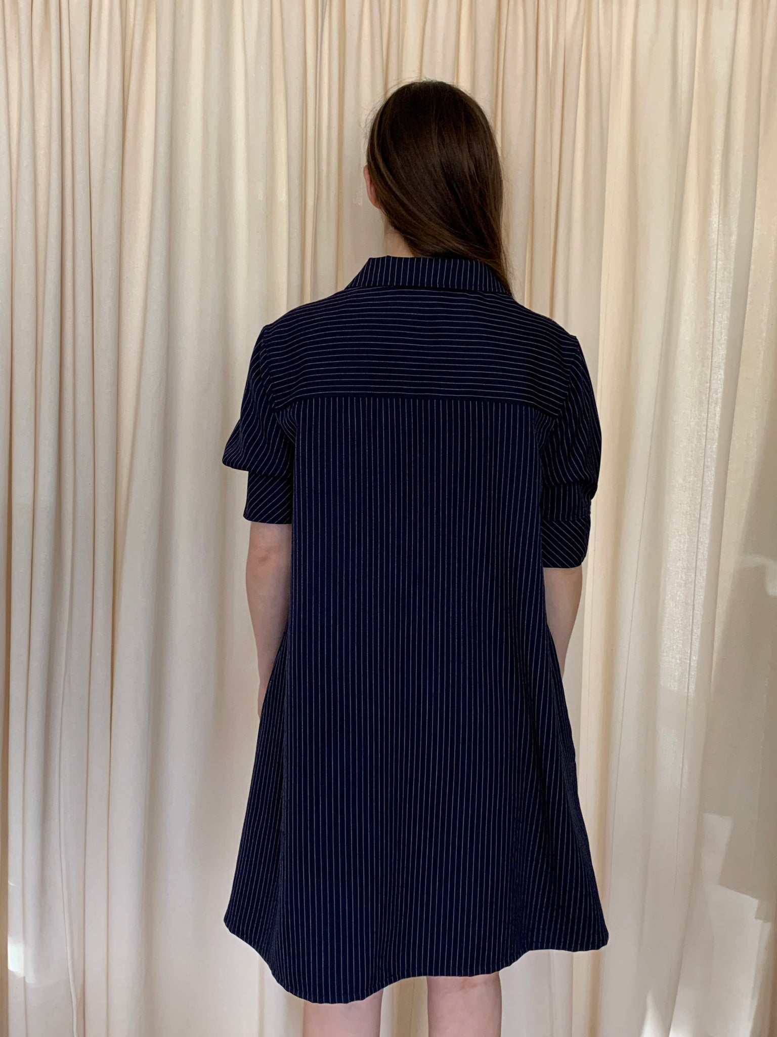 Navy pinstripe tunic dress