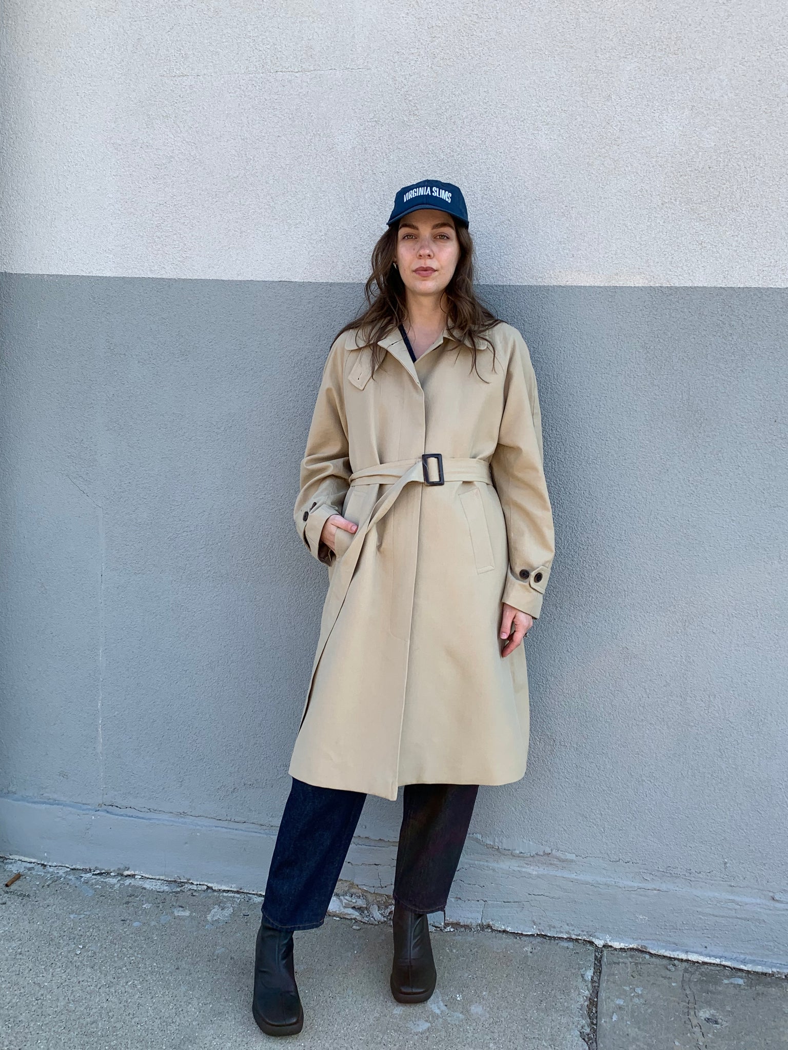 minimal khaki trench coat