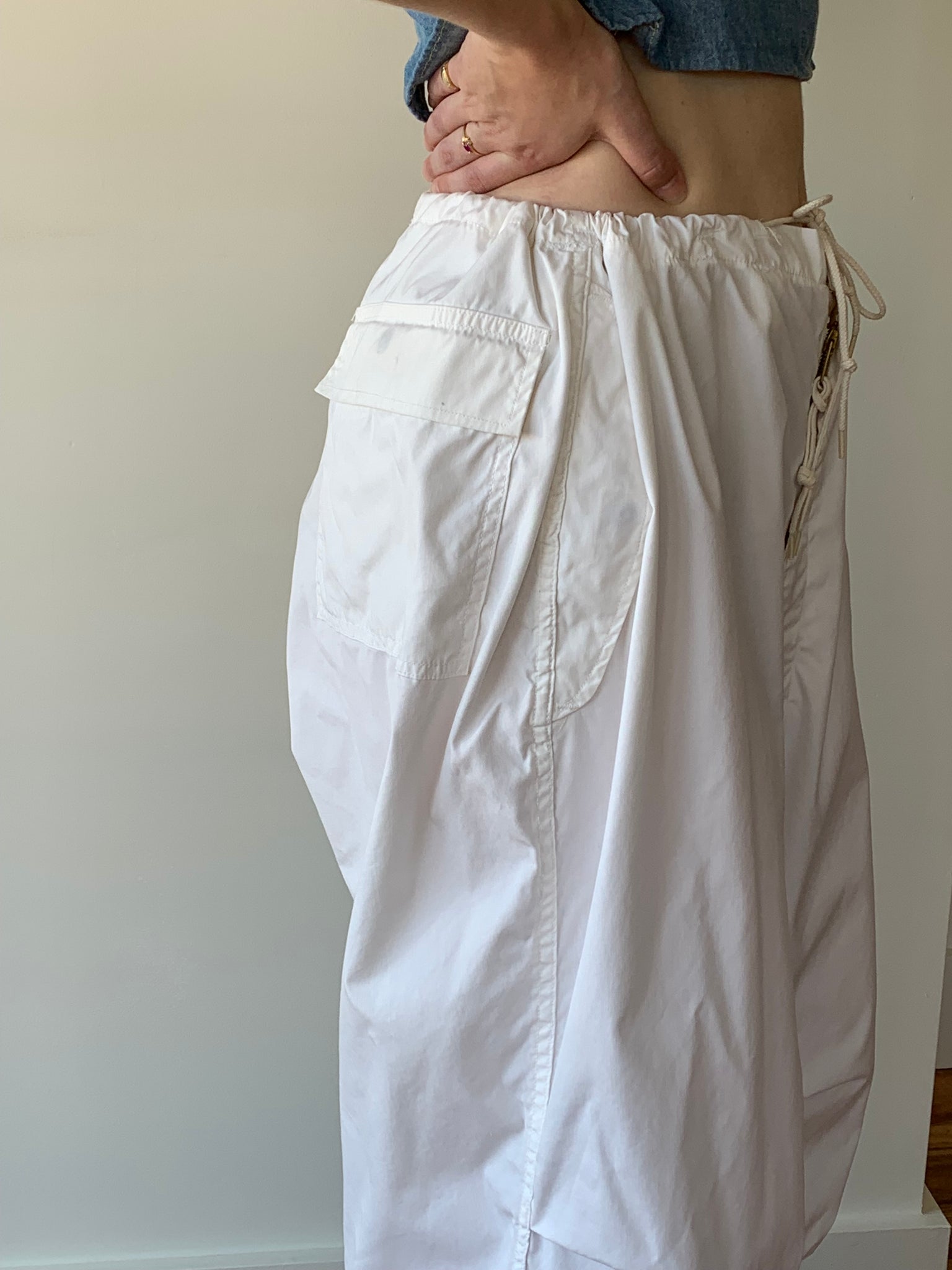 White utility drawstring pants
