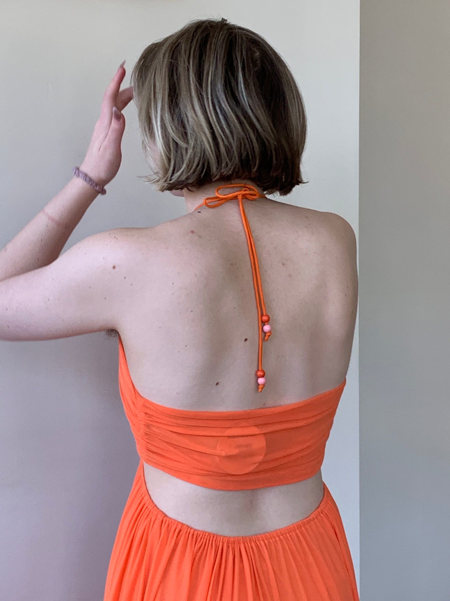 Staud orange mesh maxi dress
