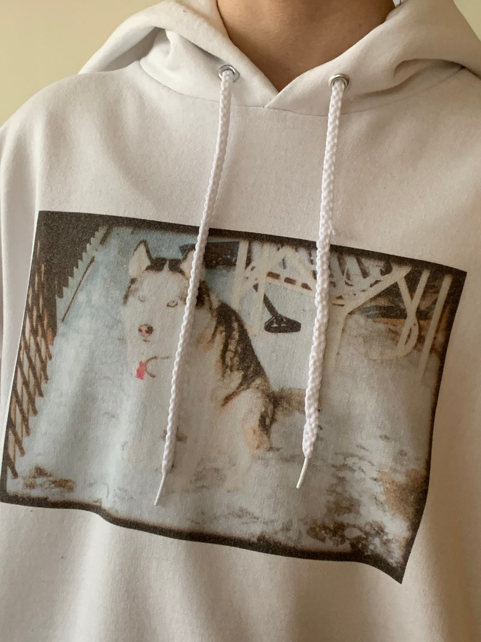 Overexposed Husky white hoodie