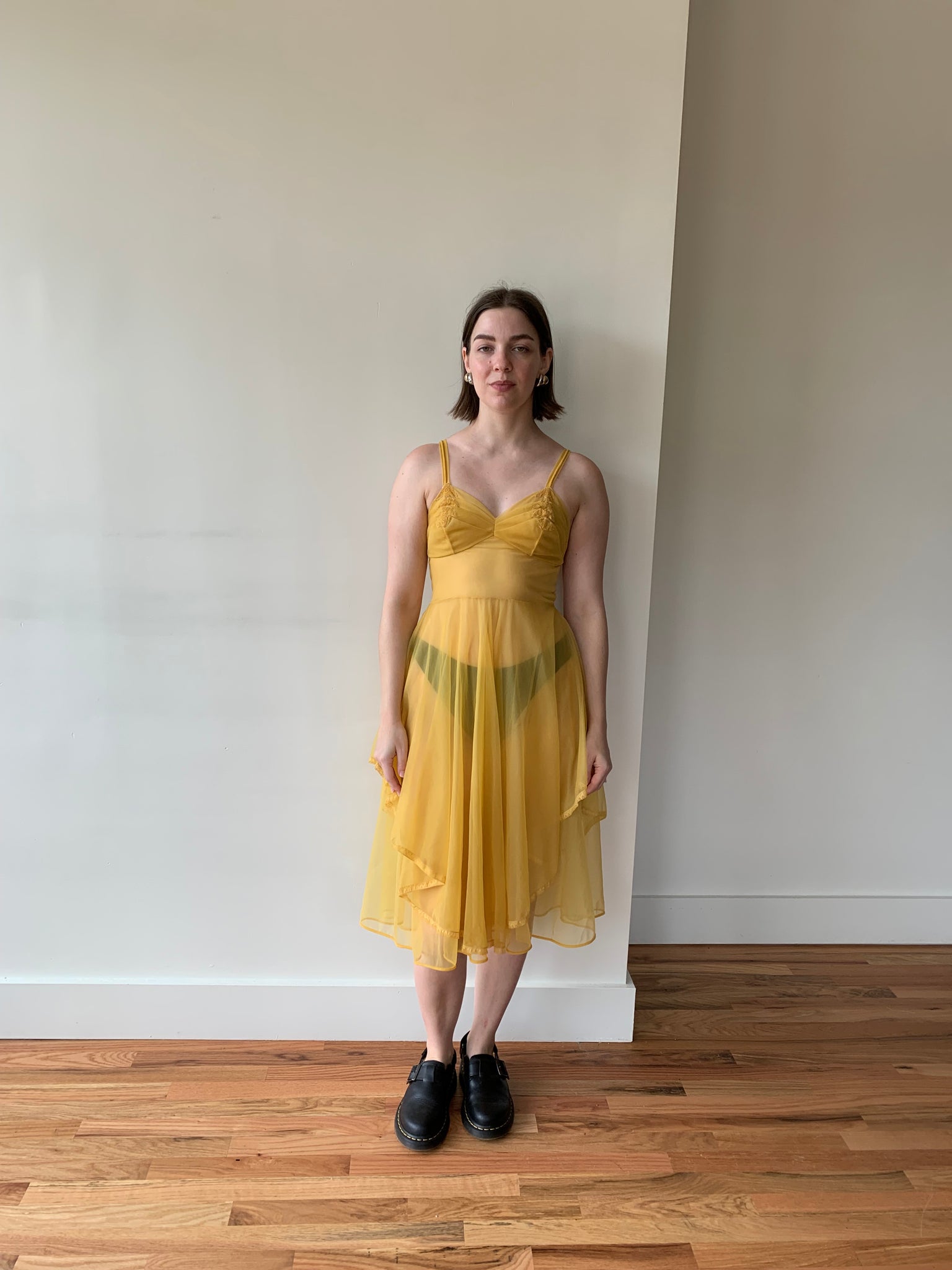 1950s yellow nylon slip dress