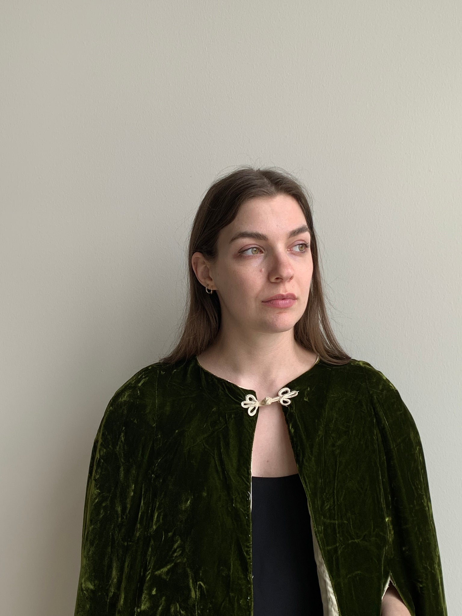 Vintage olive velvet cape