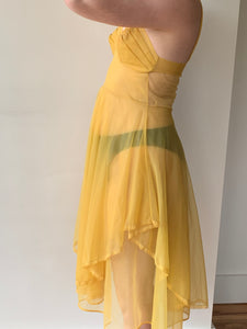 1950s yellow nylon slip dress