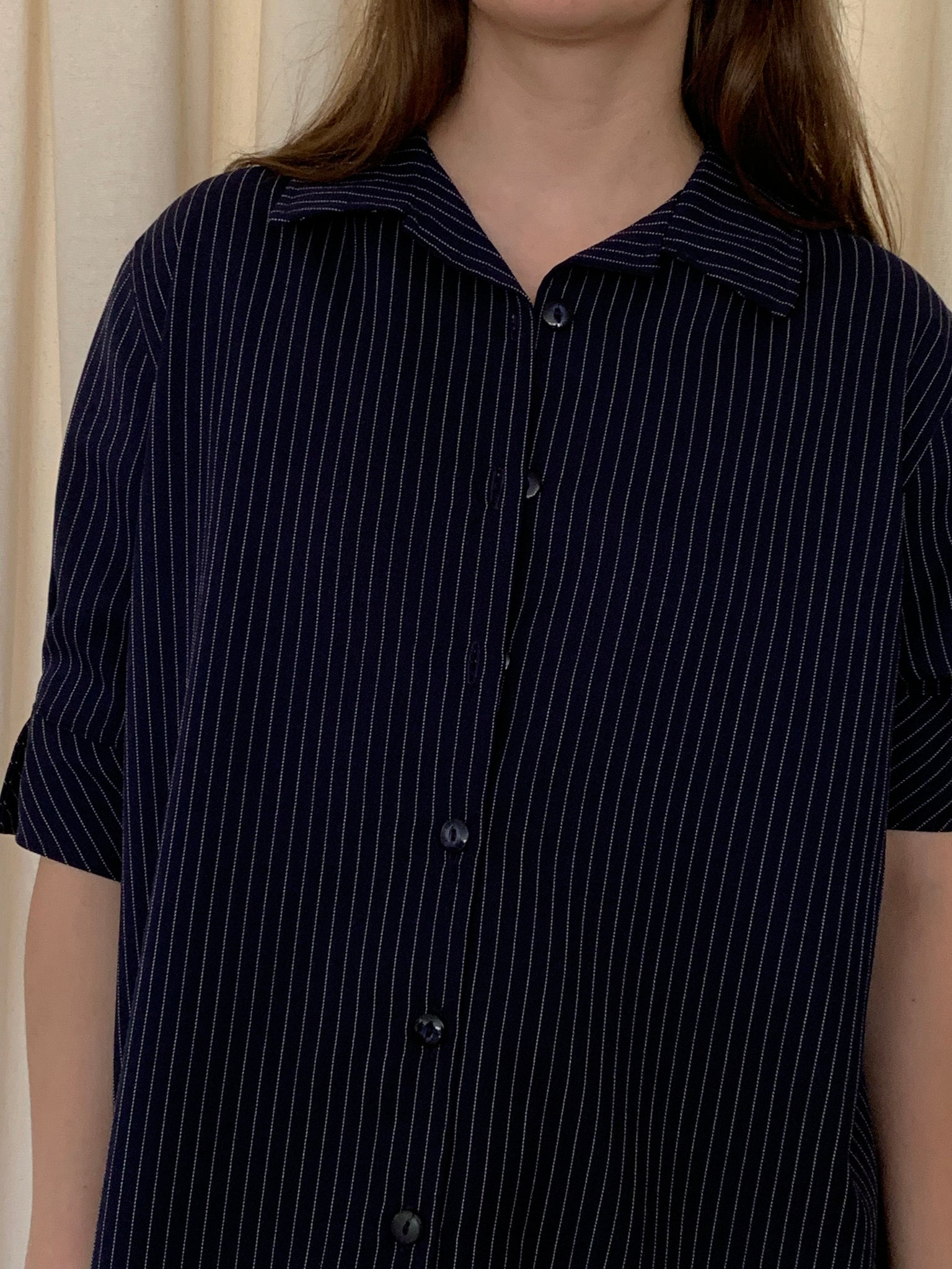 Navy pinstripe tunic dress