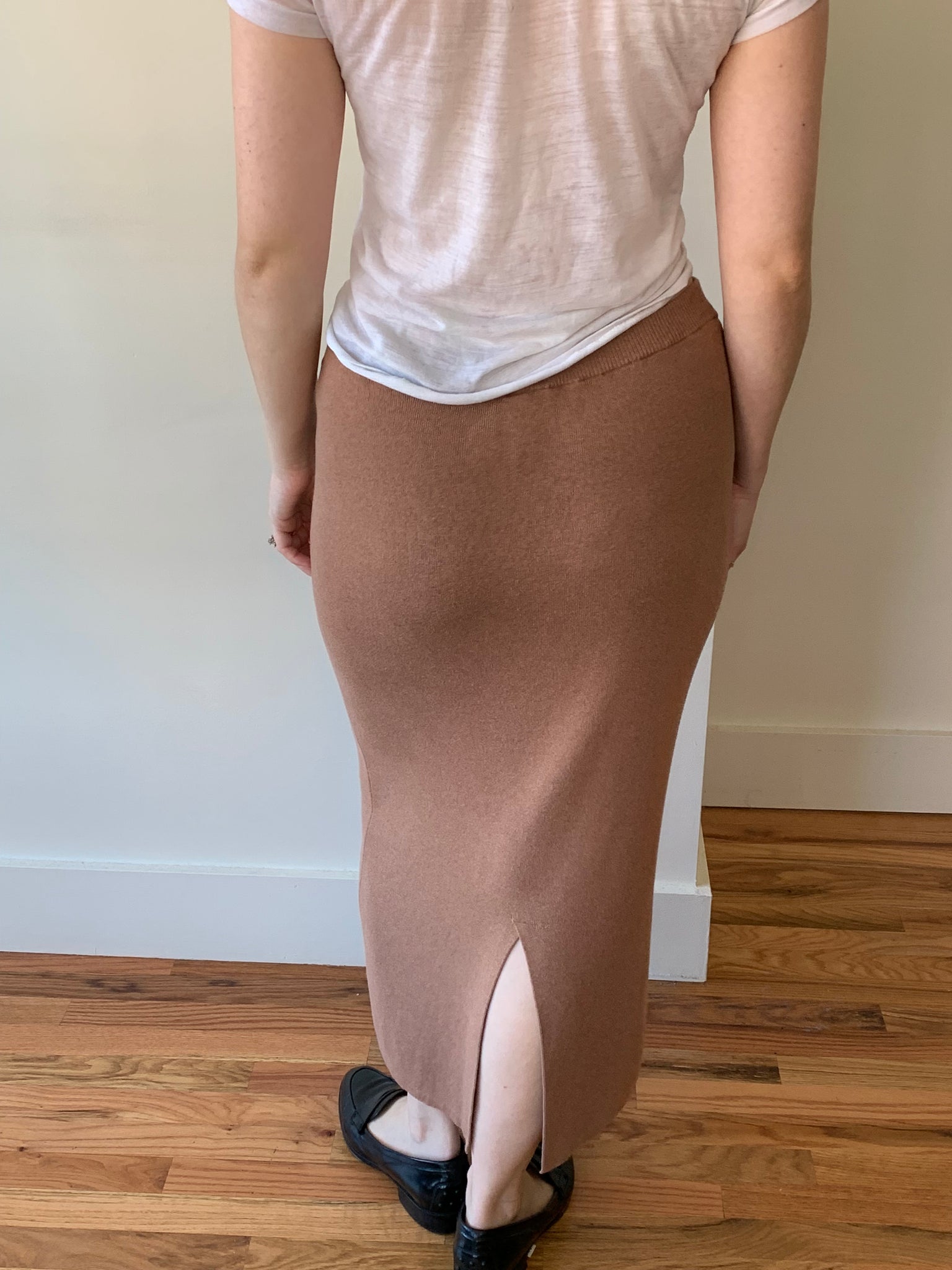 Tan cotton midi skirt