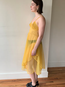 1950s yellow nylon slip dress