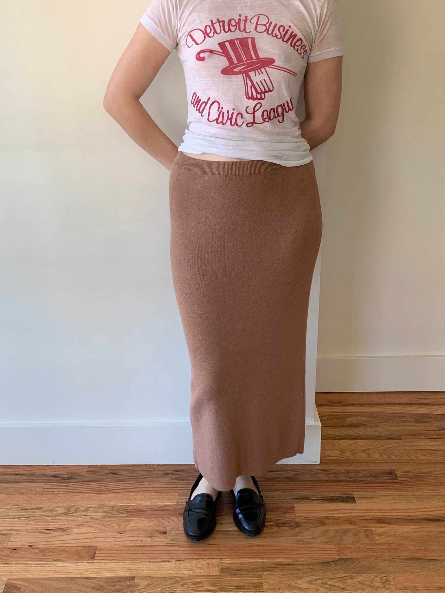 Tan cotton midi skirt