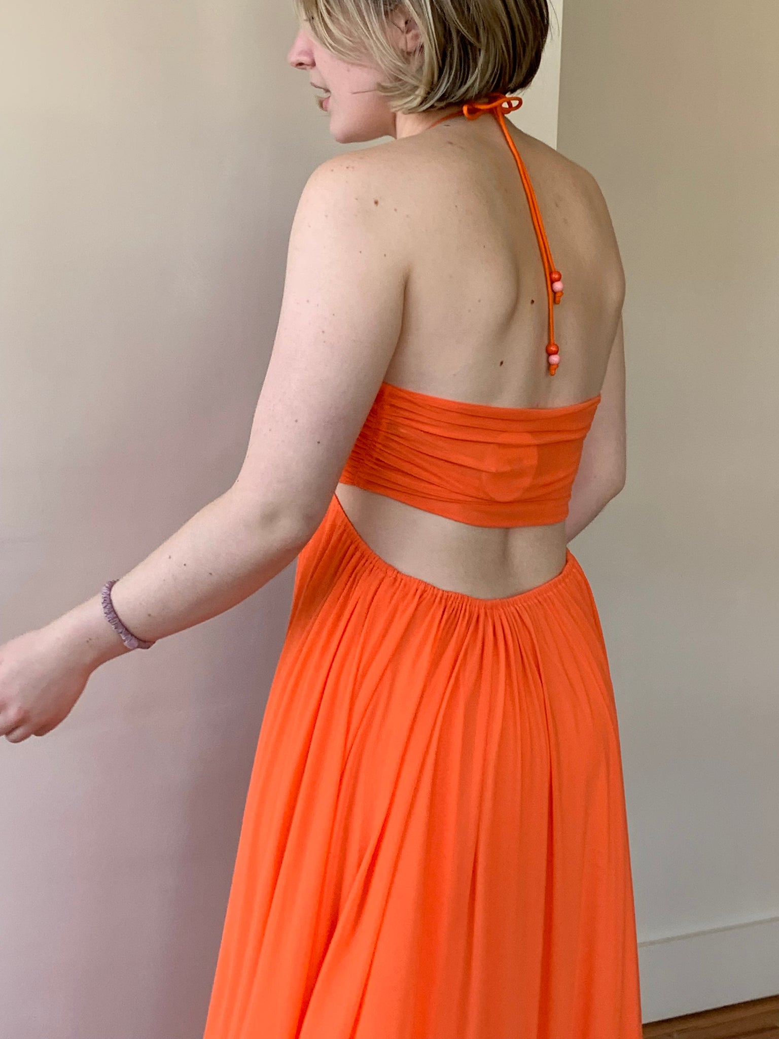 Staud orange mesh maxi dress