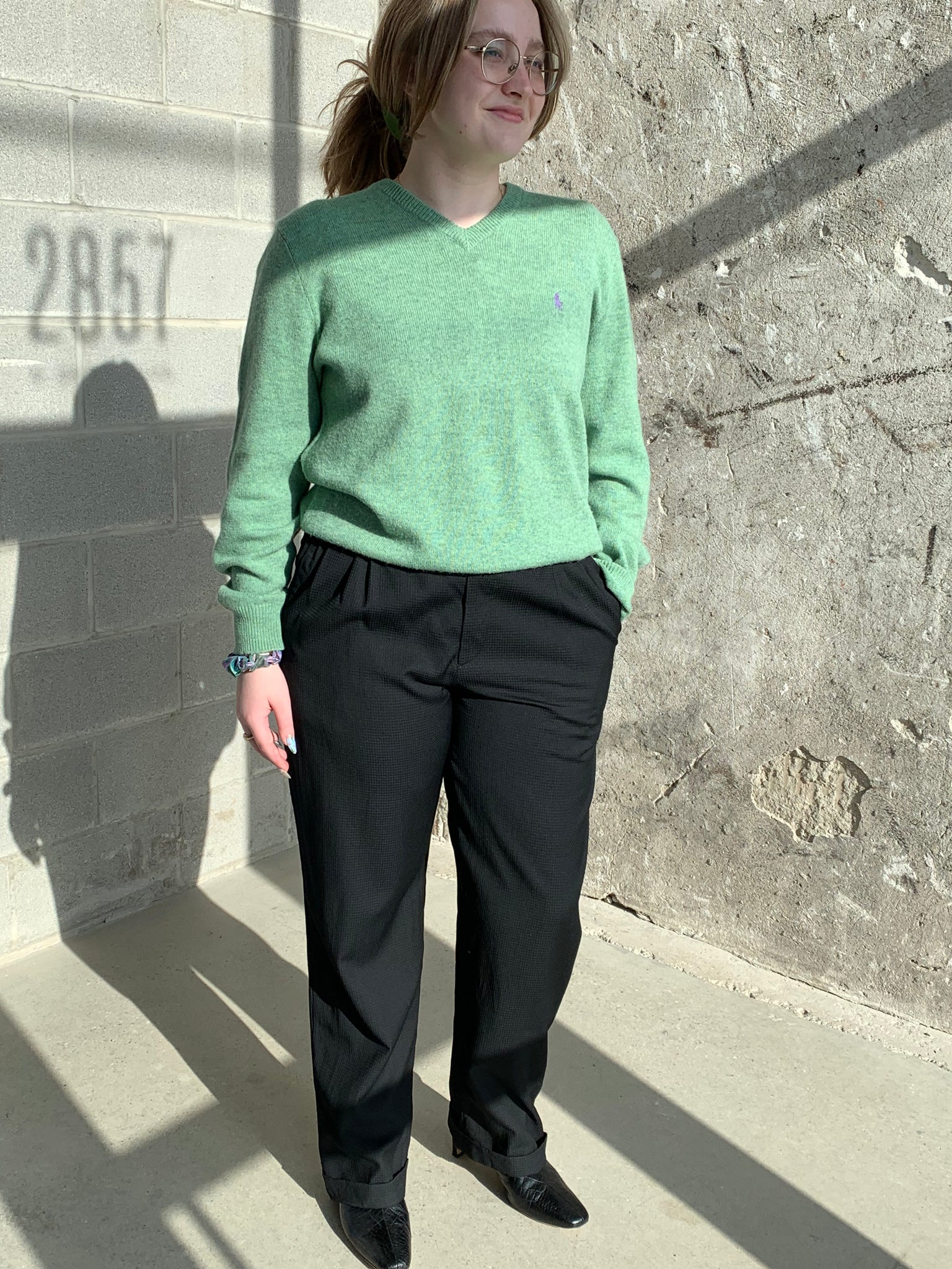 green wool sweater