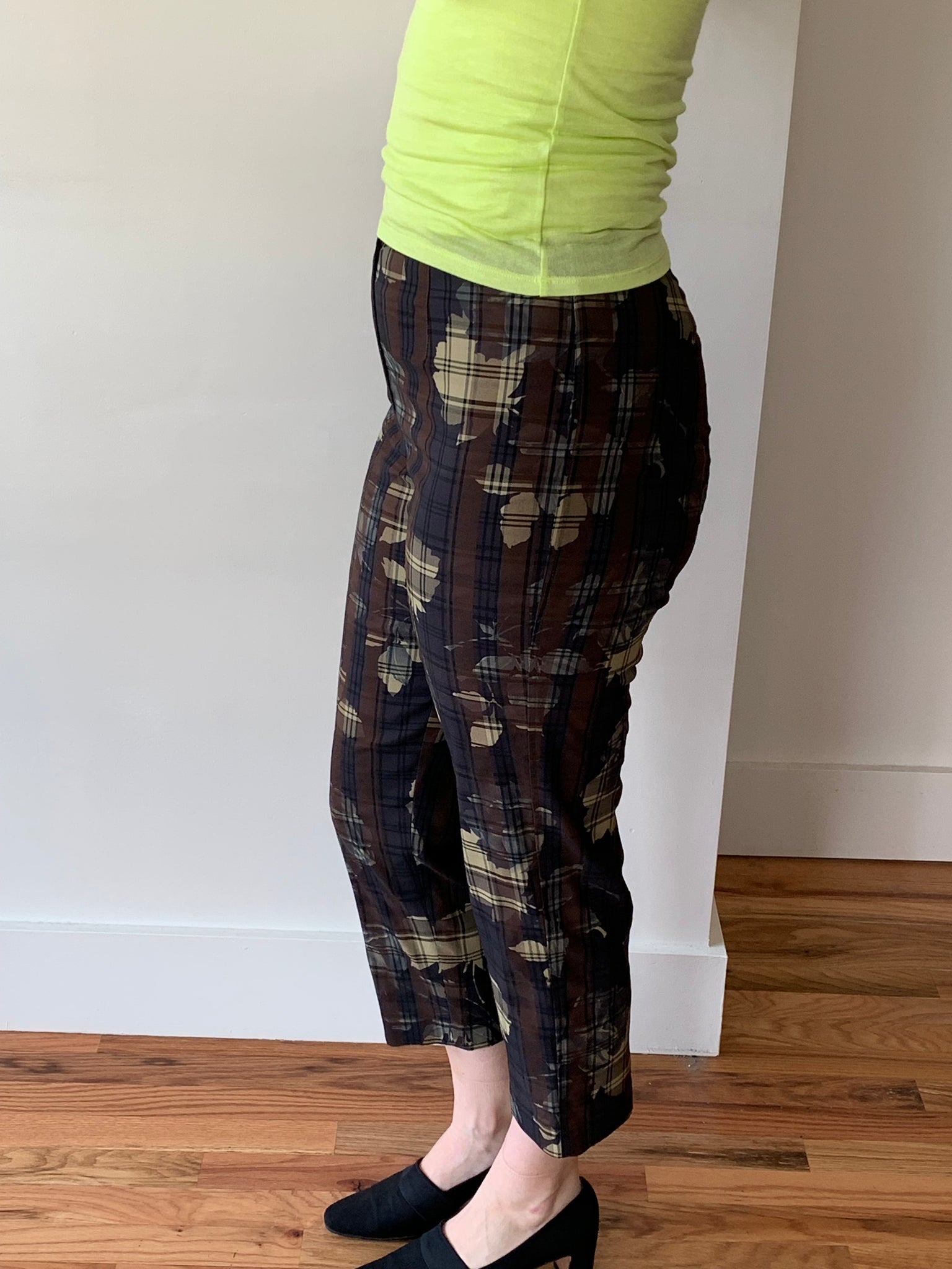 Funky floral and plaid capri pants