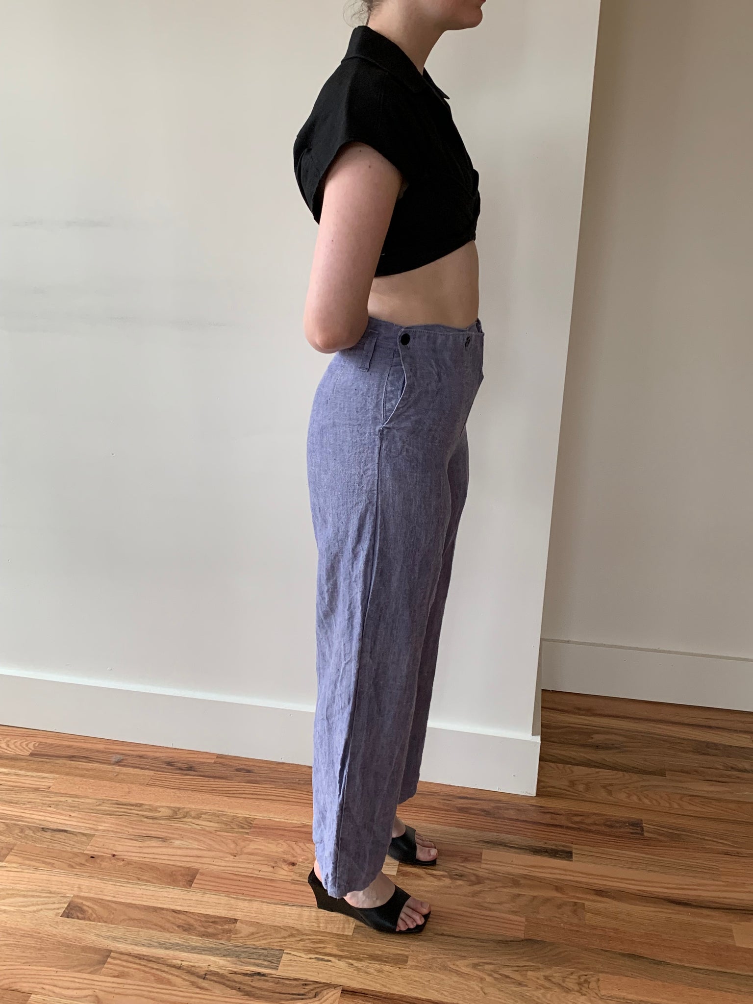 Blue vintage linen buttoned pants