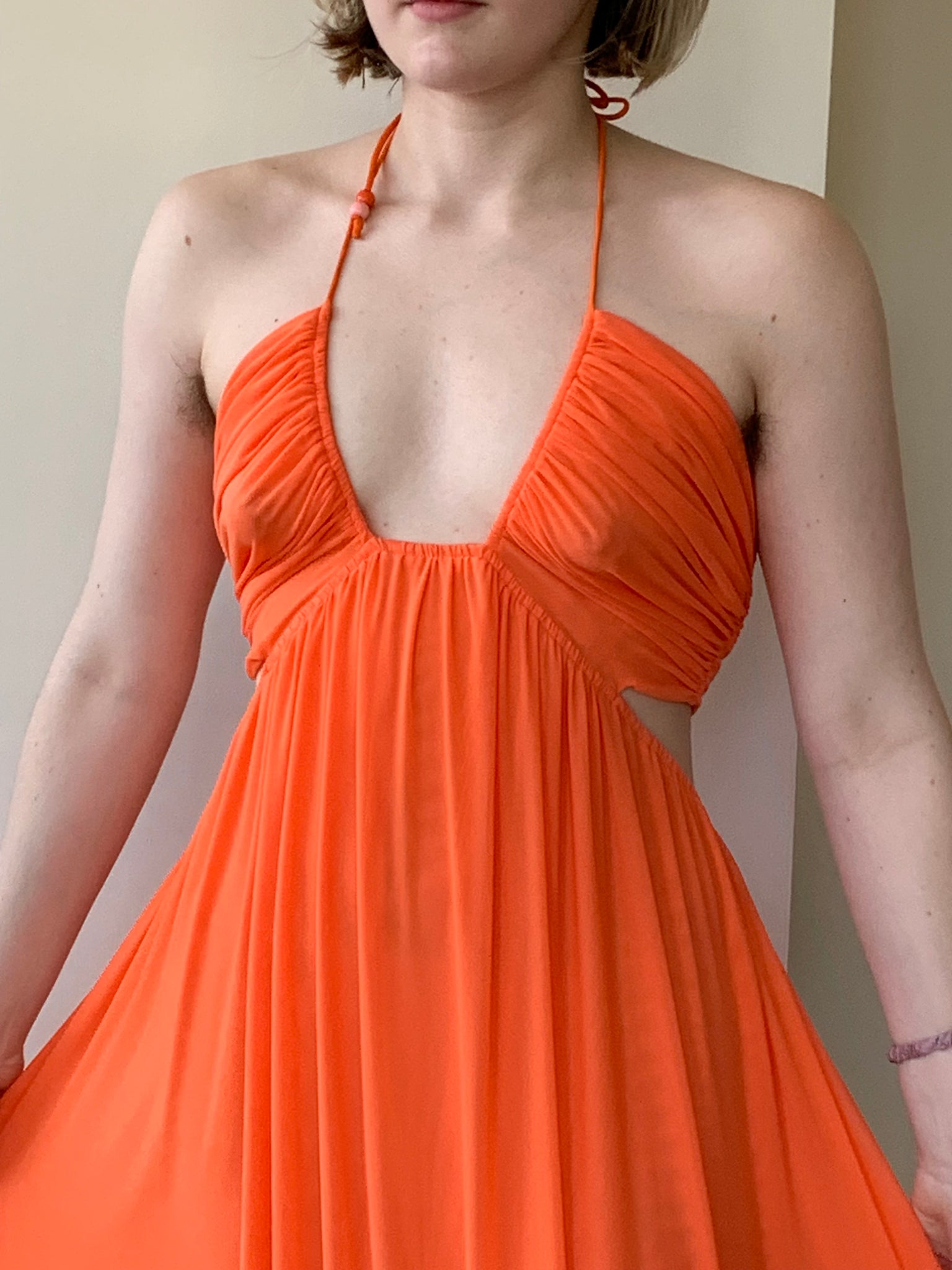 Staud orange mesh maxi dress