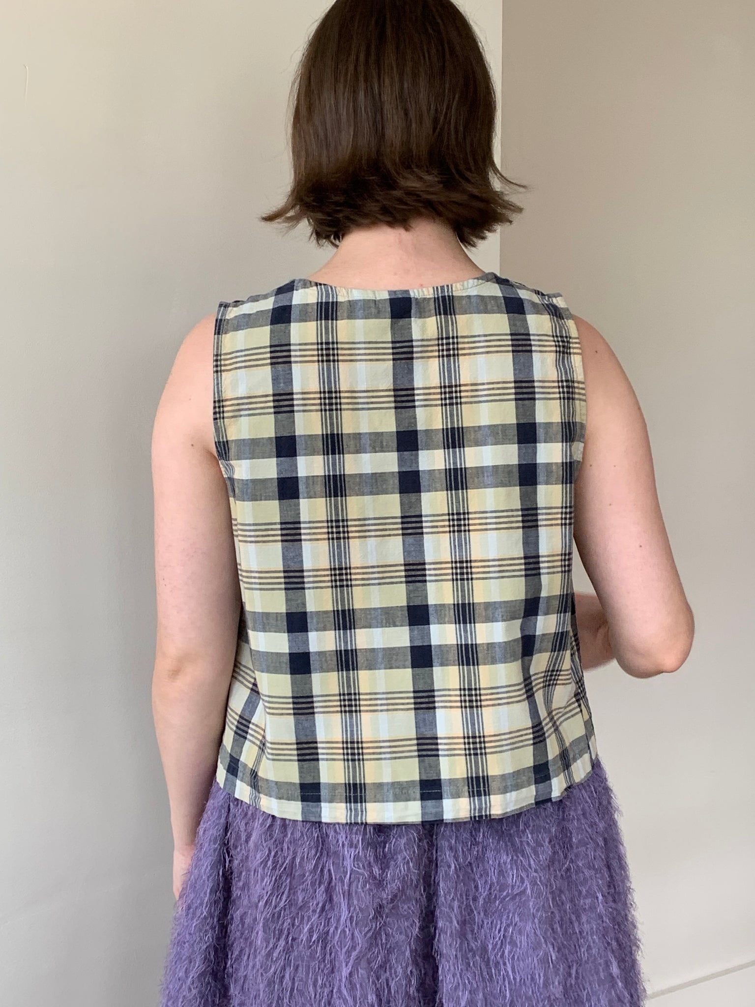 Cool tone cotton plaid top