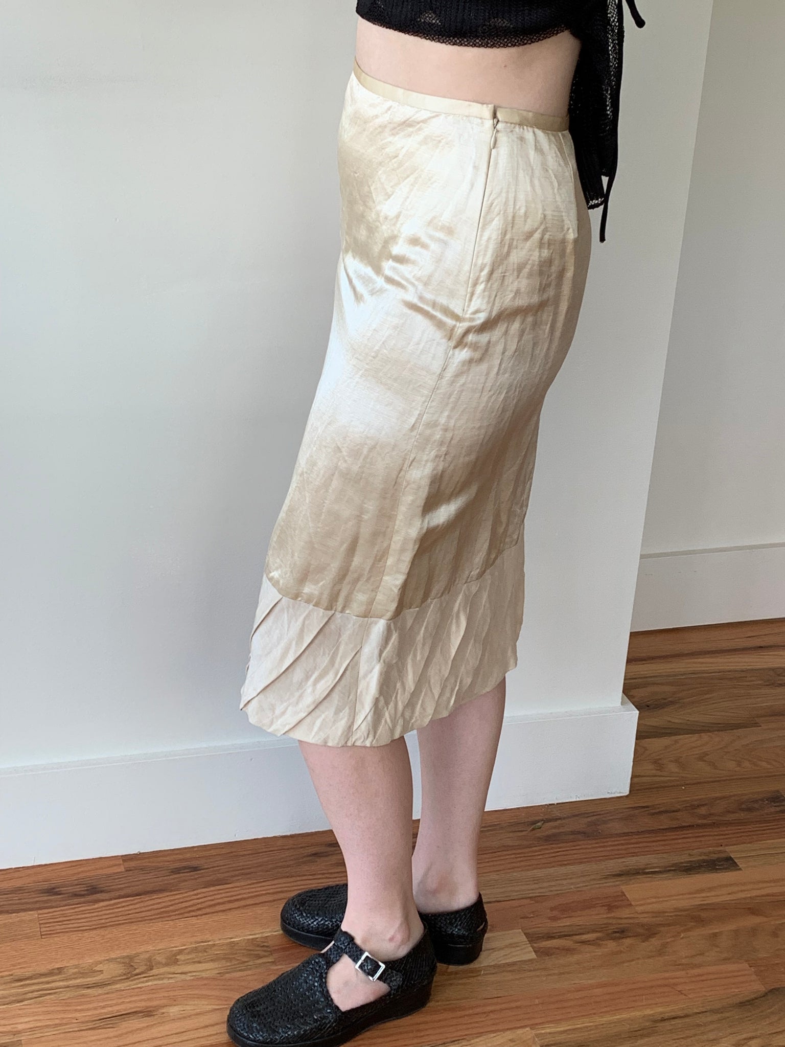 Silk and linen pleated skirt