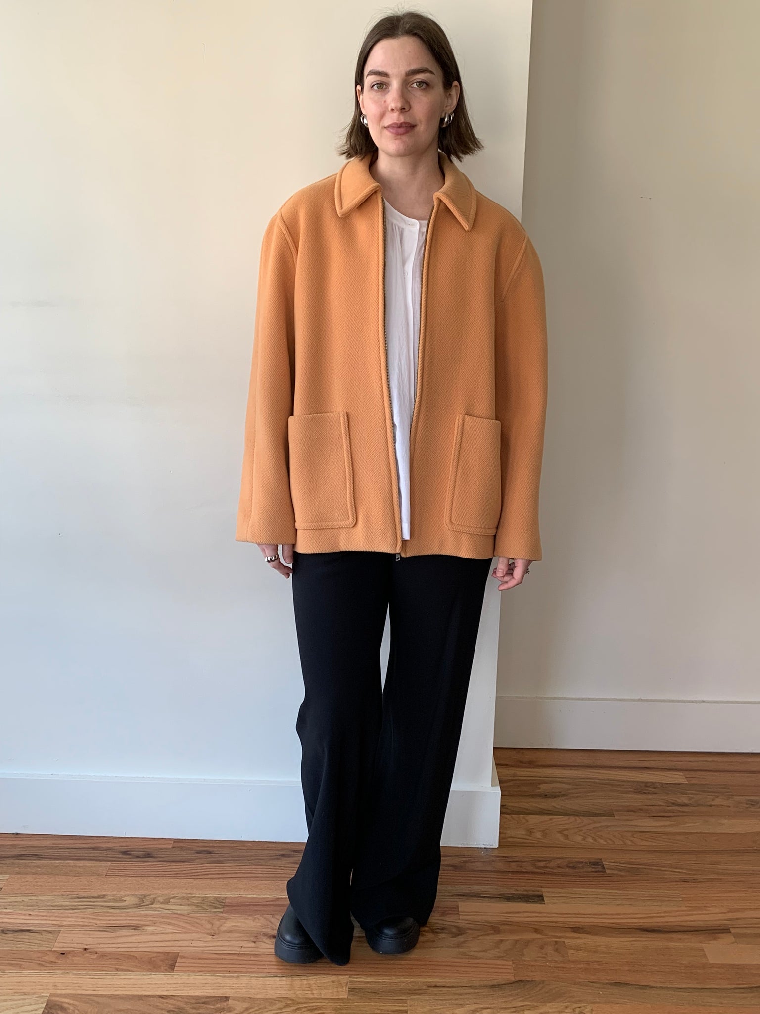 Orange wool short coat