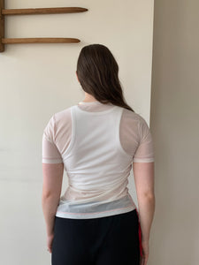 Cream mesh top with drawstring