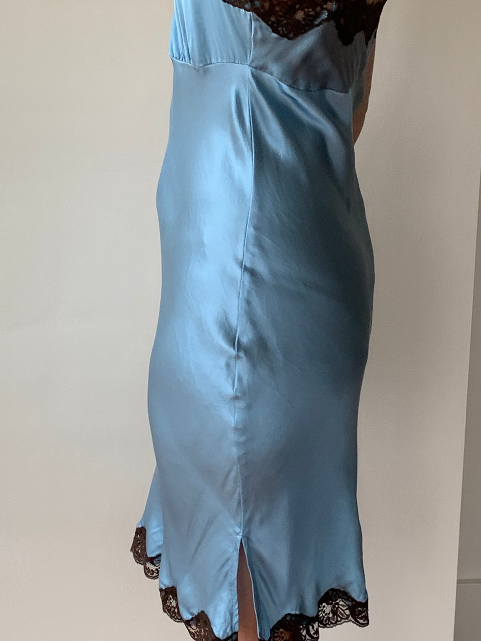 gold hawk blue slip dress