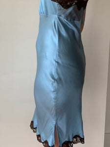 gold hawk blue slip dress