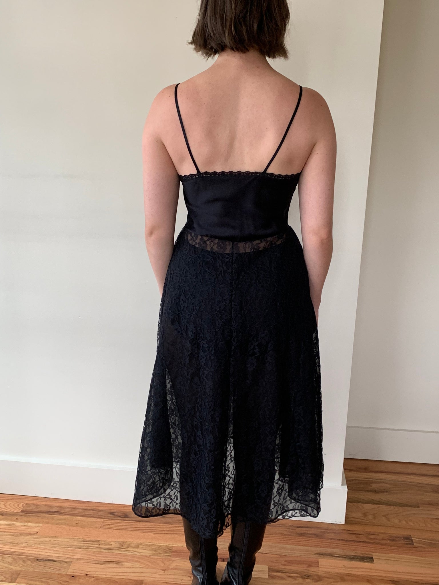 Vintage slip dress with lace skirt