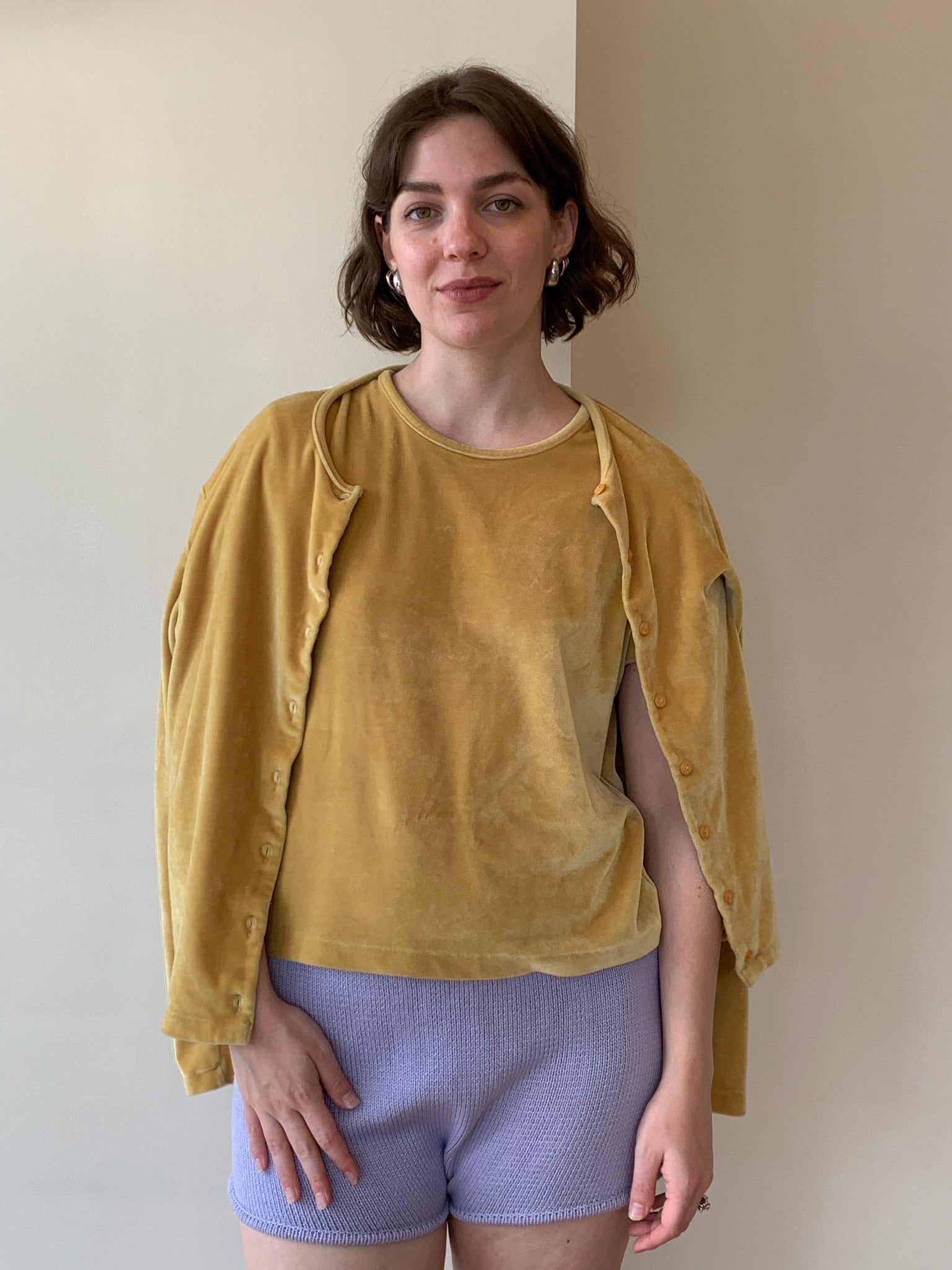 Vintage yellow velour cardigan set