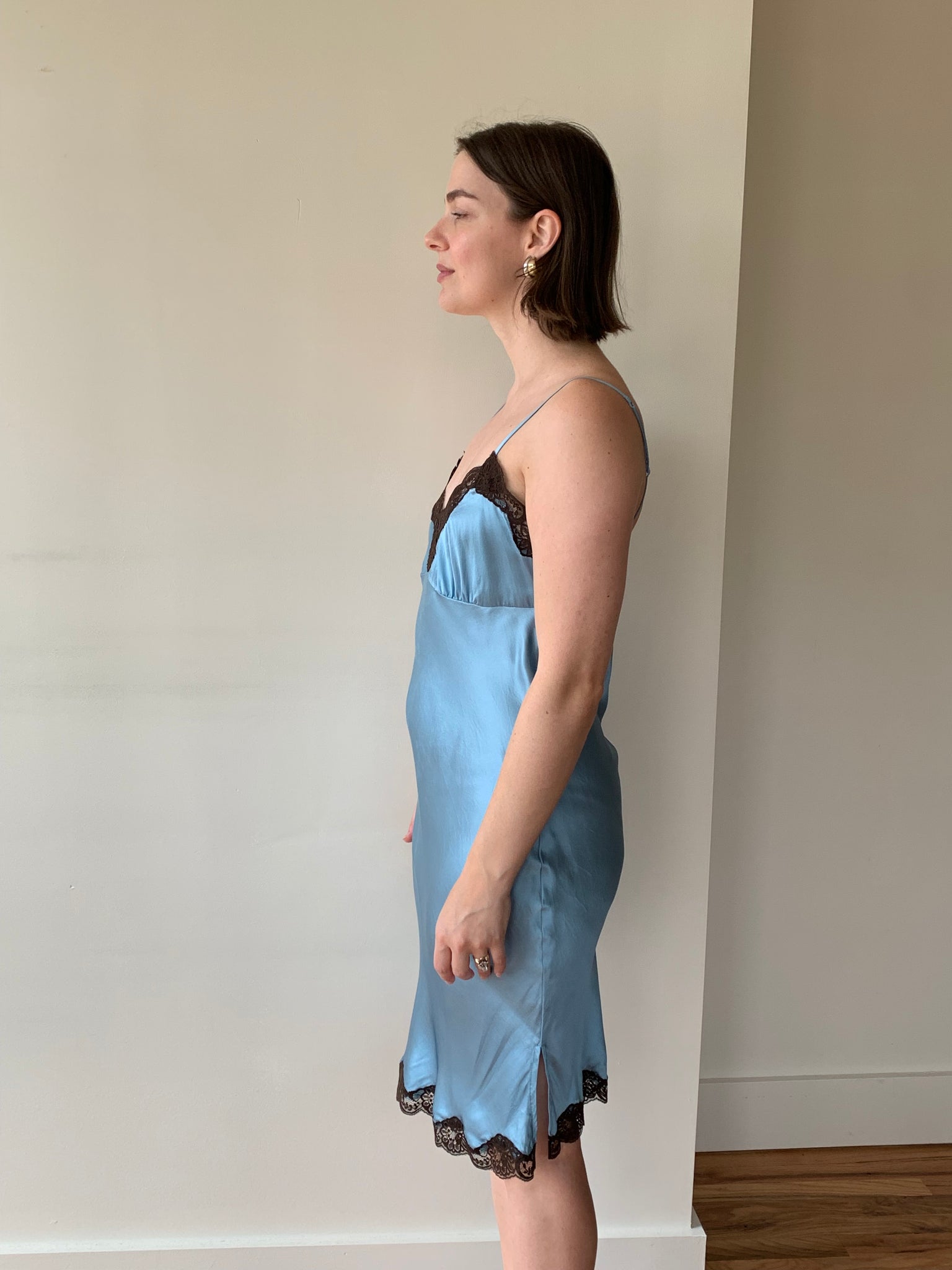 gold hawk blue slip dress
