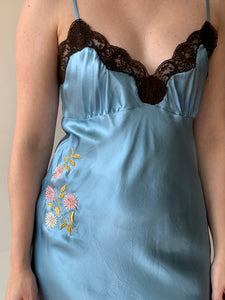 gold hawk blue slip dress
