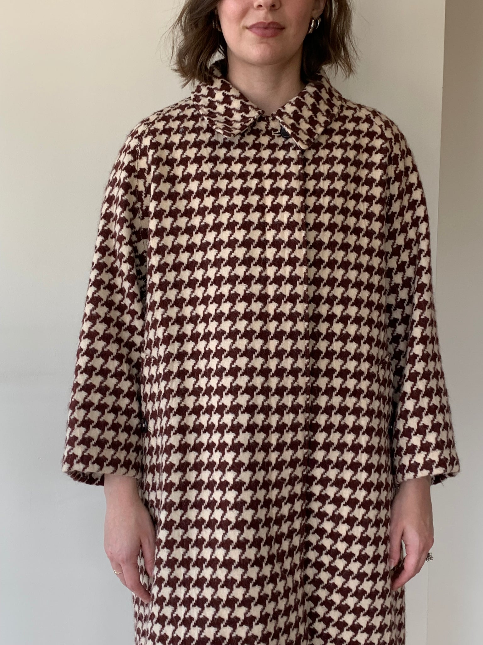 Brown houndstooth pea coat