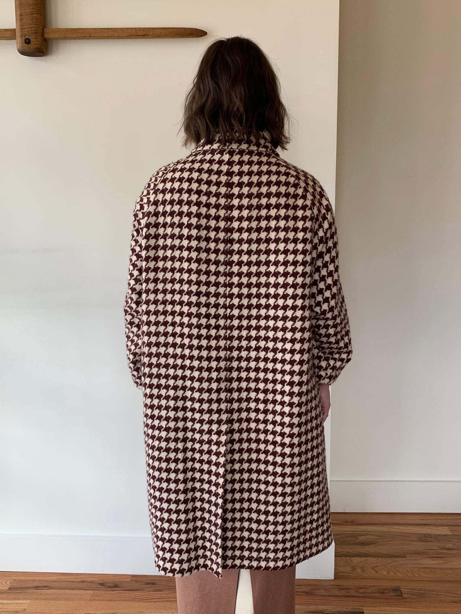 Brown houndstooth pea coat