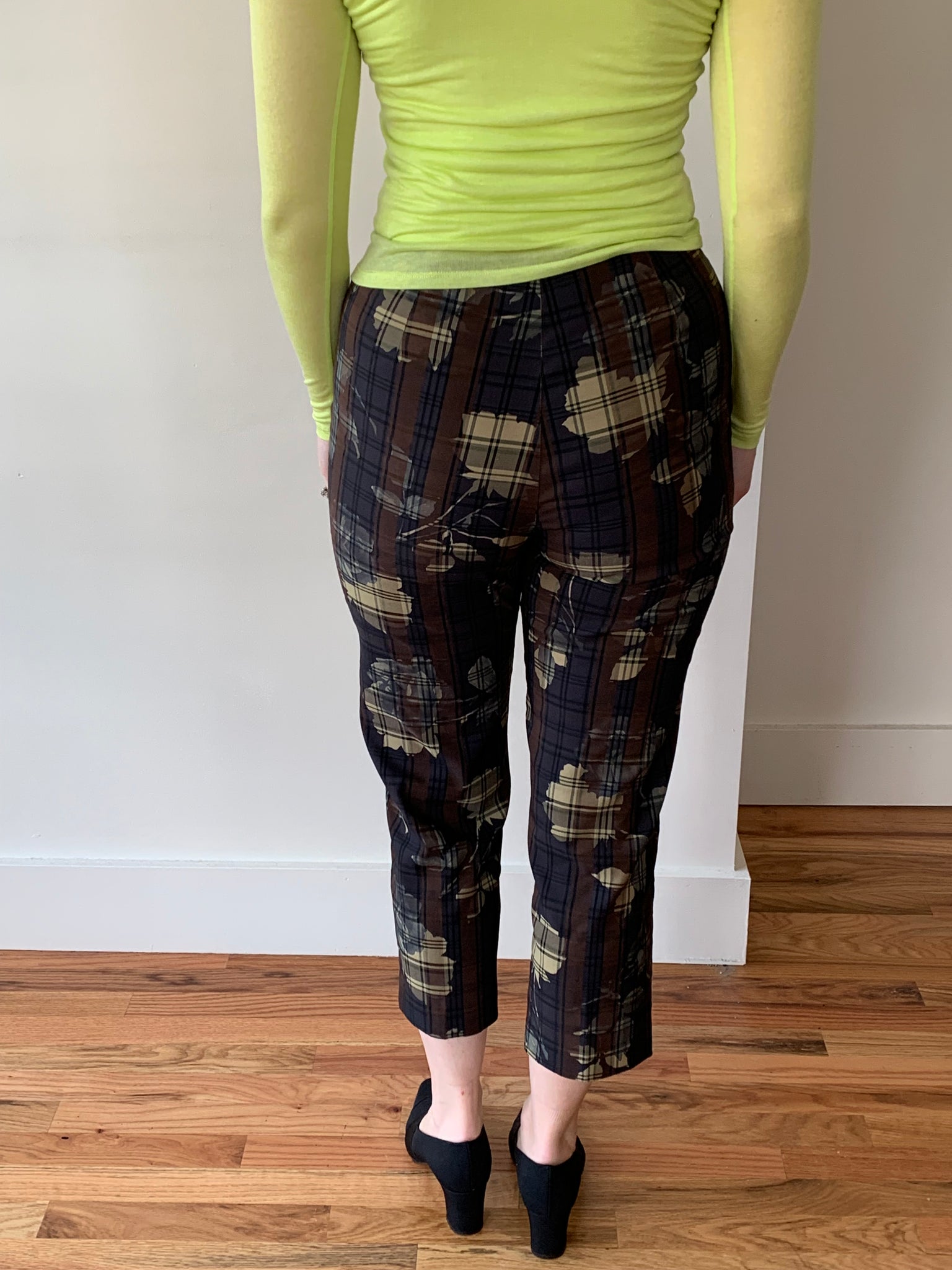 Funky floral and plaid capri pants